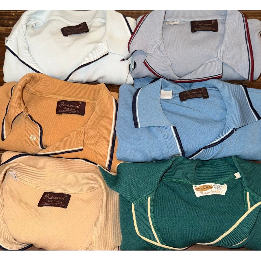 Lot 6 Vintage 60s Fairmont Ban-Lon Polo Shirts Mens M XS S‎ Blue Green Mad Men